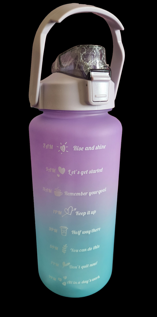 64 oz Motivational Water Bottle w/Straw and Handle (Purple/Blue Gradient)